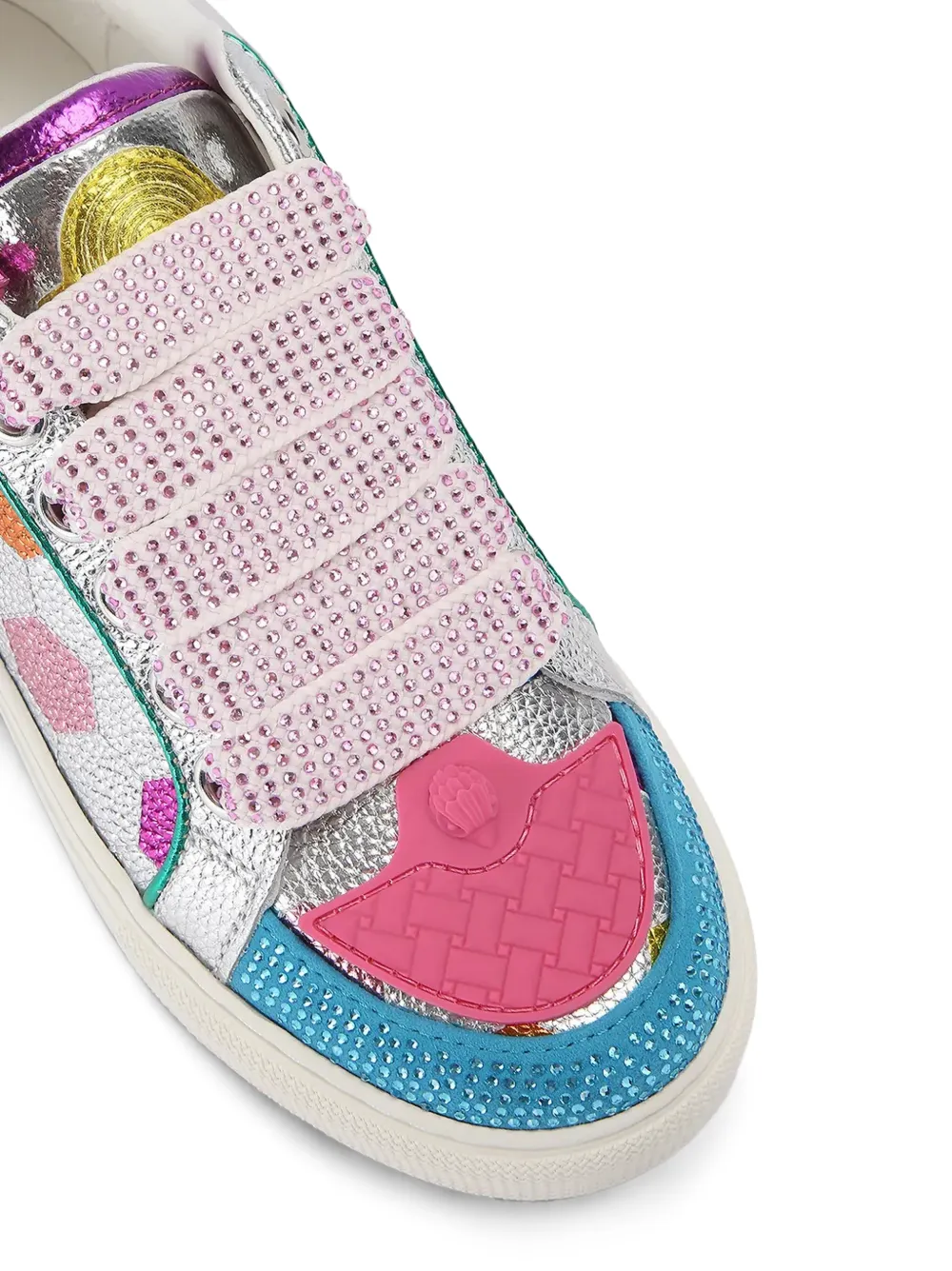 Kurt Geiger London crystal-embellished metallic leather sneakers Zilver