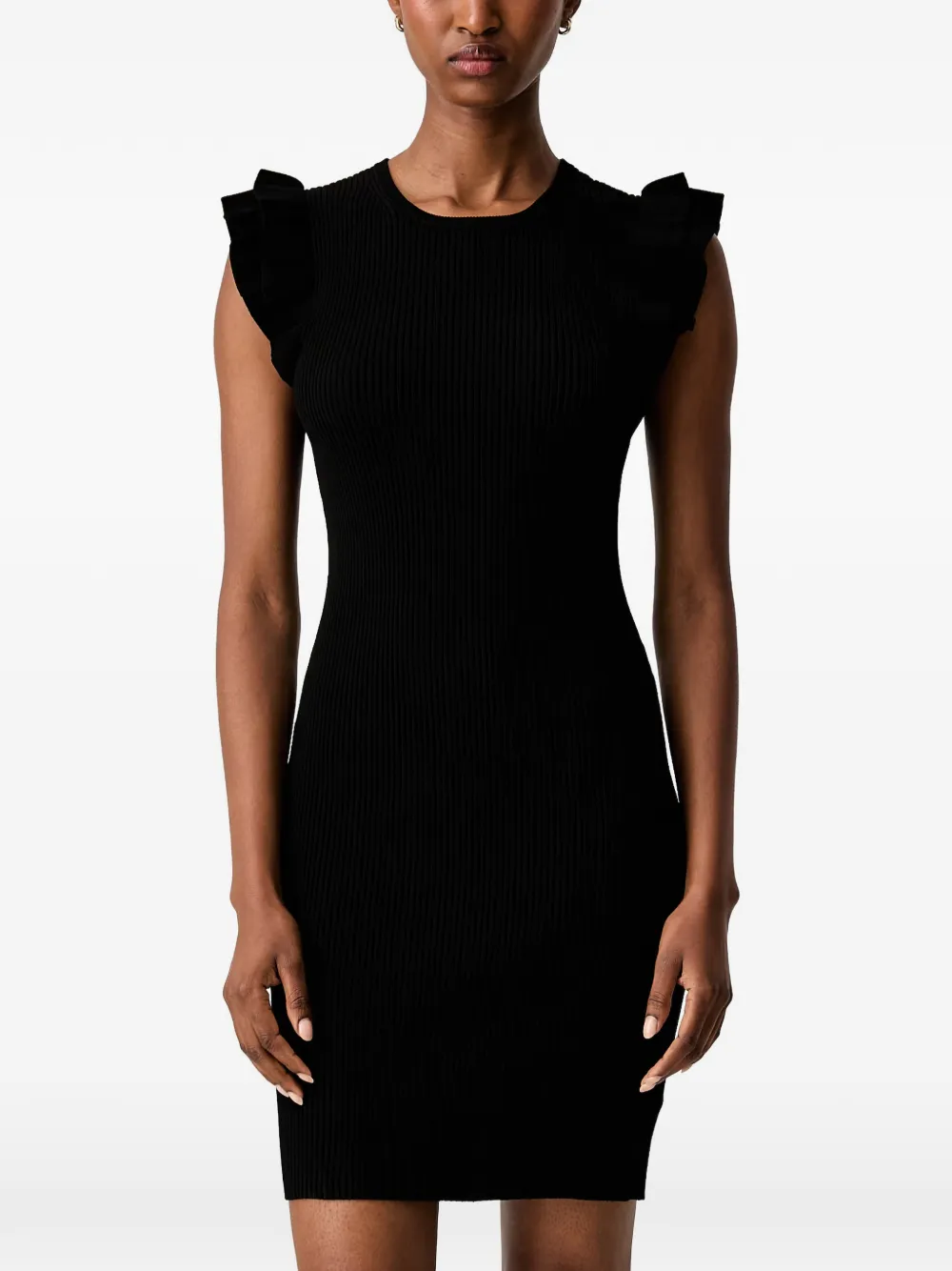 Michael Kors ruffled ribbed-knit dress Zwart