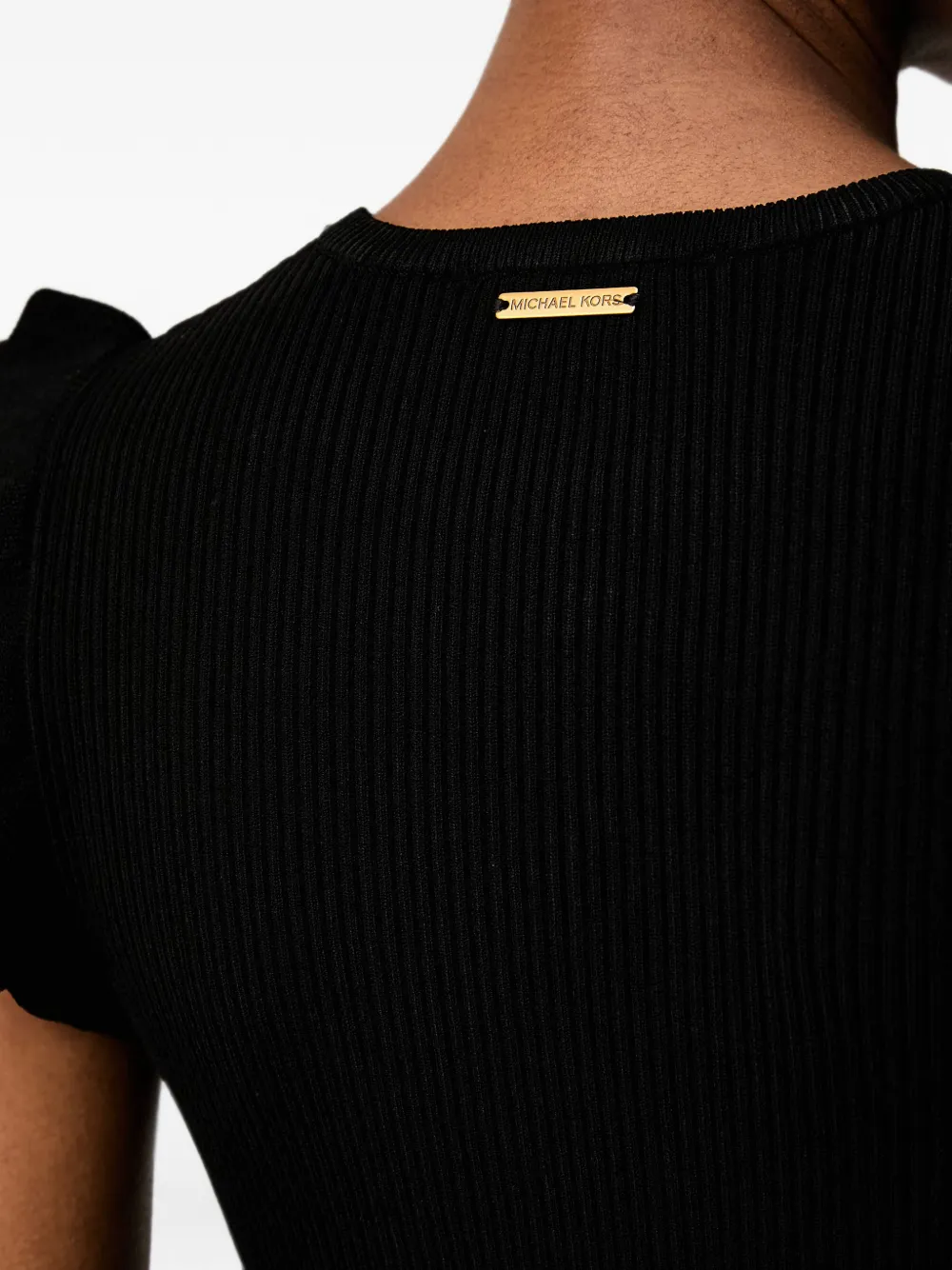 Michael Kors ruffled ribbed-knit dress Zwart