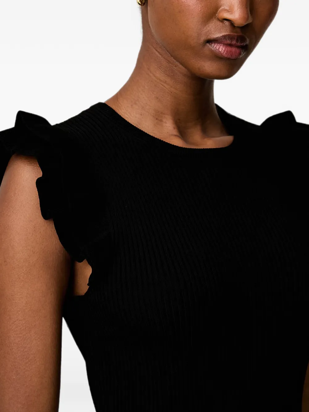Michael Kors ruffled ribbed-knit dress Zwart