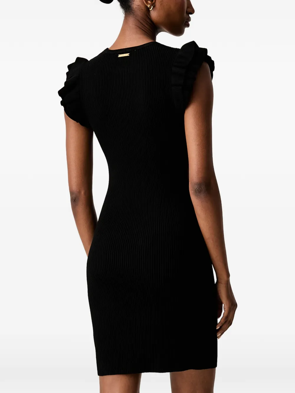 Michael Kors ruffled ribbed-knit dress Zwart