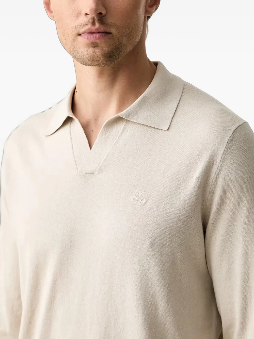 Marc O'Polo Fijngebreide top met geborduurd logo en V-hals Grijs