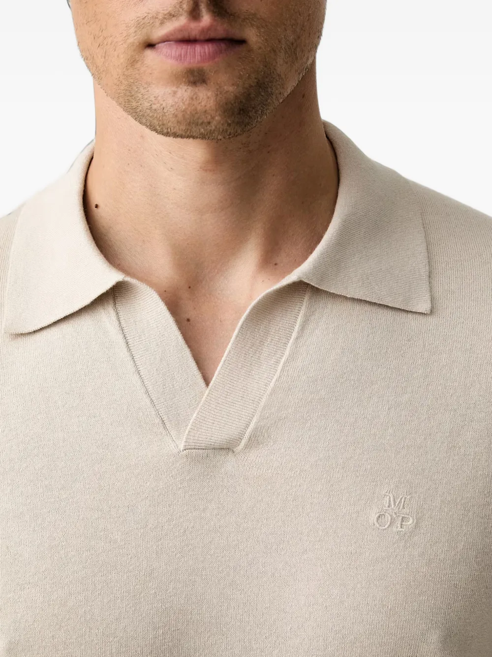 Marc O'Polo Fijngebreide top met geborduurd logo en V-hals Grijs