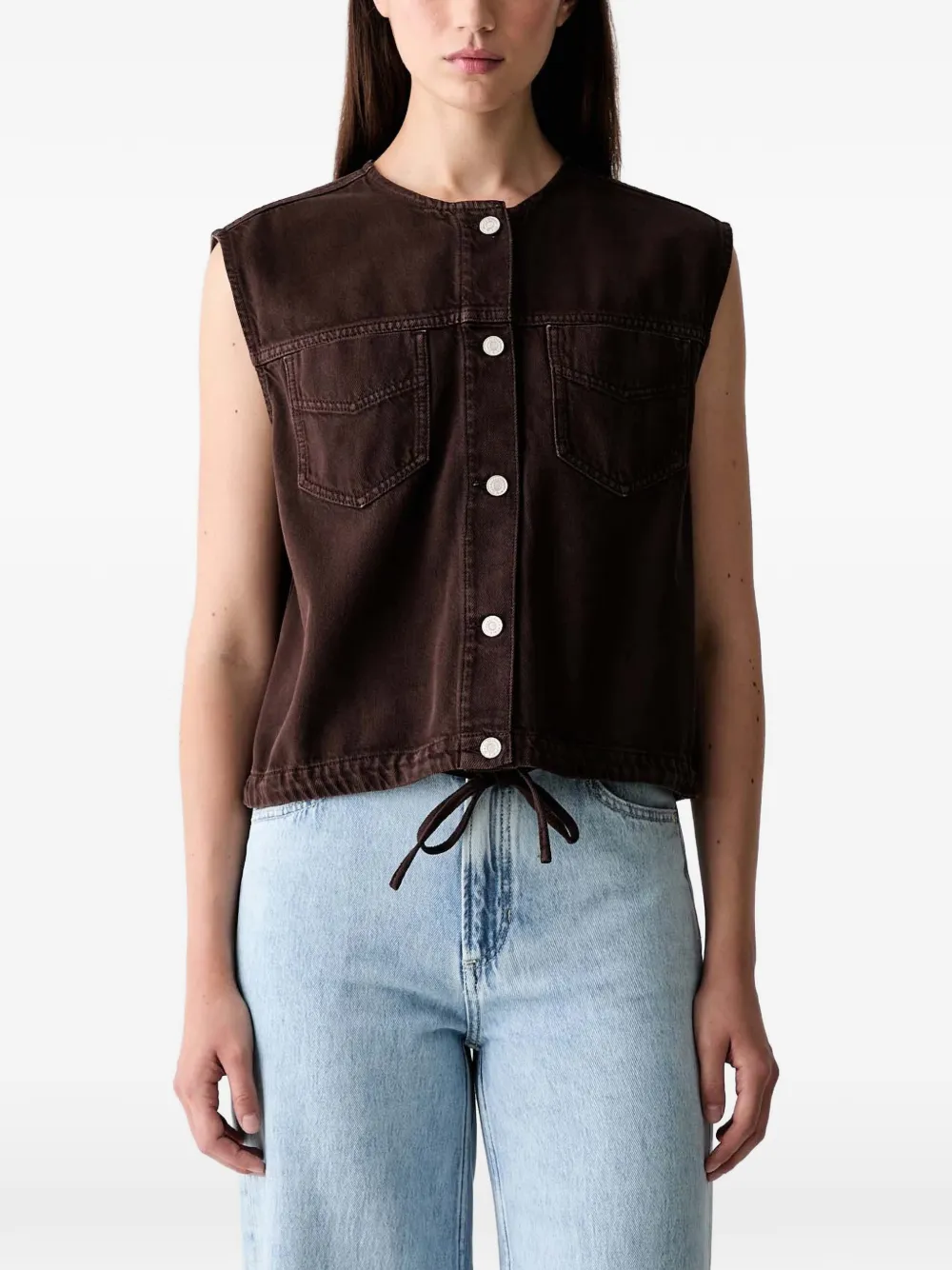 Marc O'Polo drawstring-hem sleeveless denim vest - Marrone