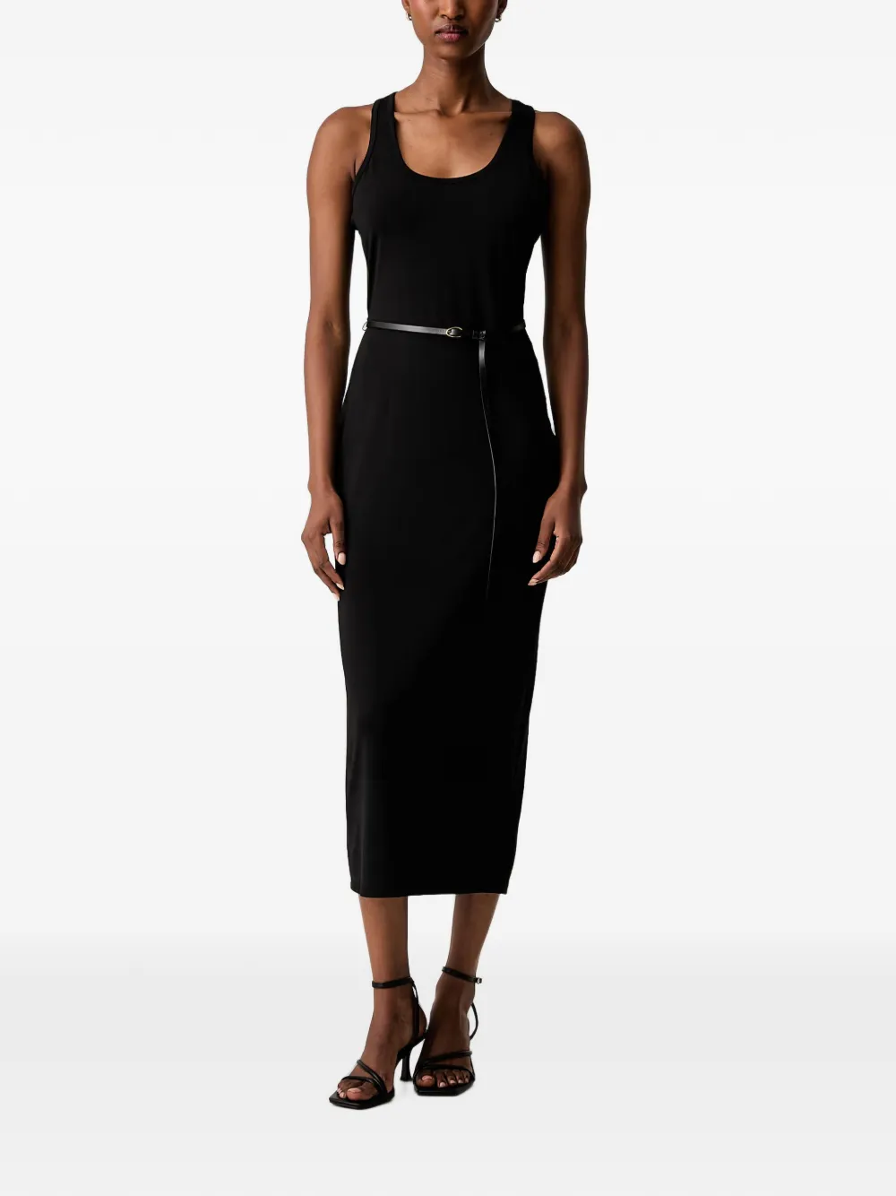 Michael Kors belted racerback dress Zwart