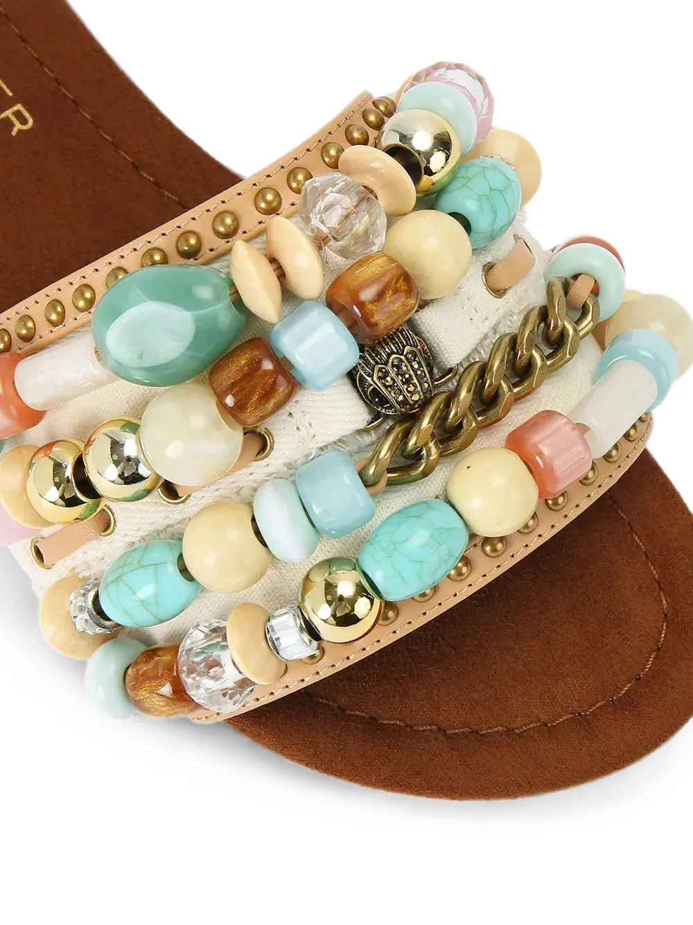 Kurt Geiger London bead-embellished Eagle-plaque slides Beige