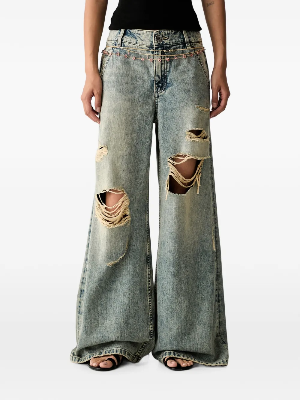 Miss Sixty Distressed Flared Jeans In Green