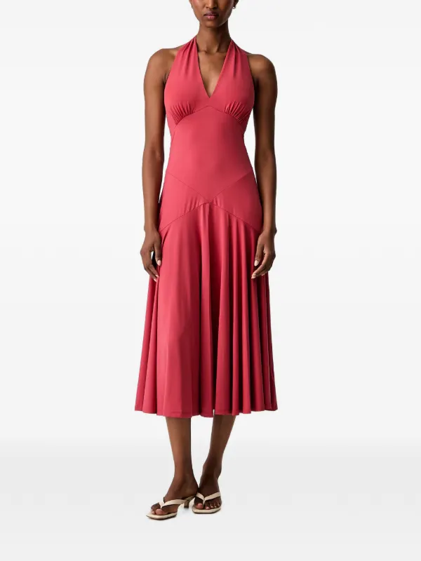 matte jersey halter dress Michael Michael Kors Stretch Midi | Red illusion-sheer-back