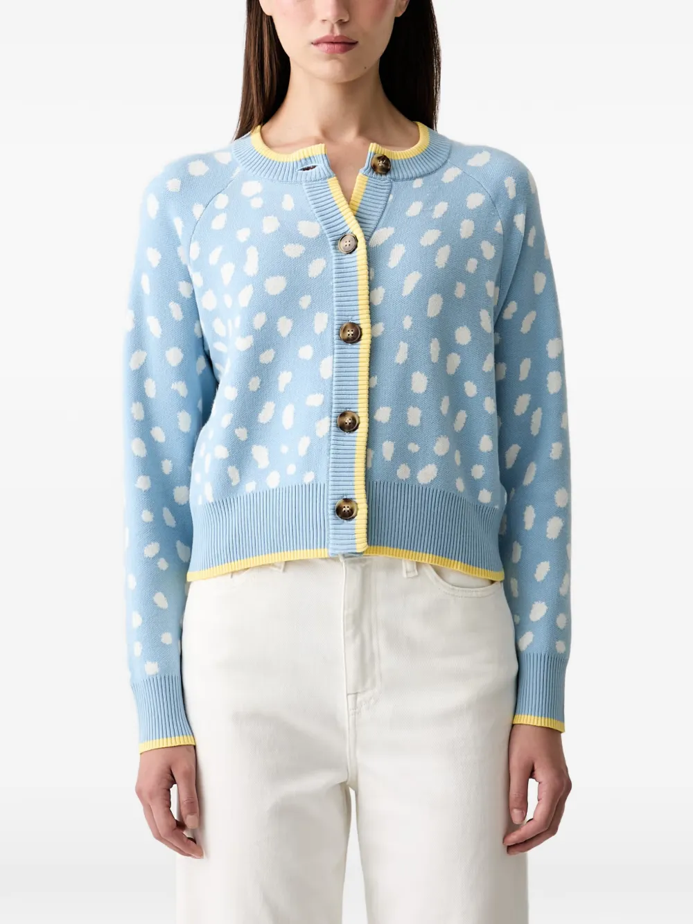 Never Fully Dressed Polka-dot Button-up Cardigan In Blue