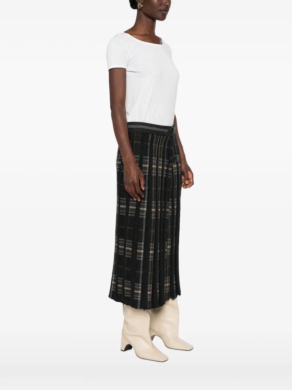 BOMPARD Midi-plooirok met tartan-patroon Grijs