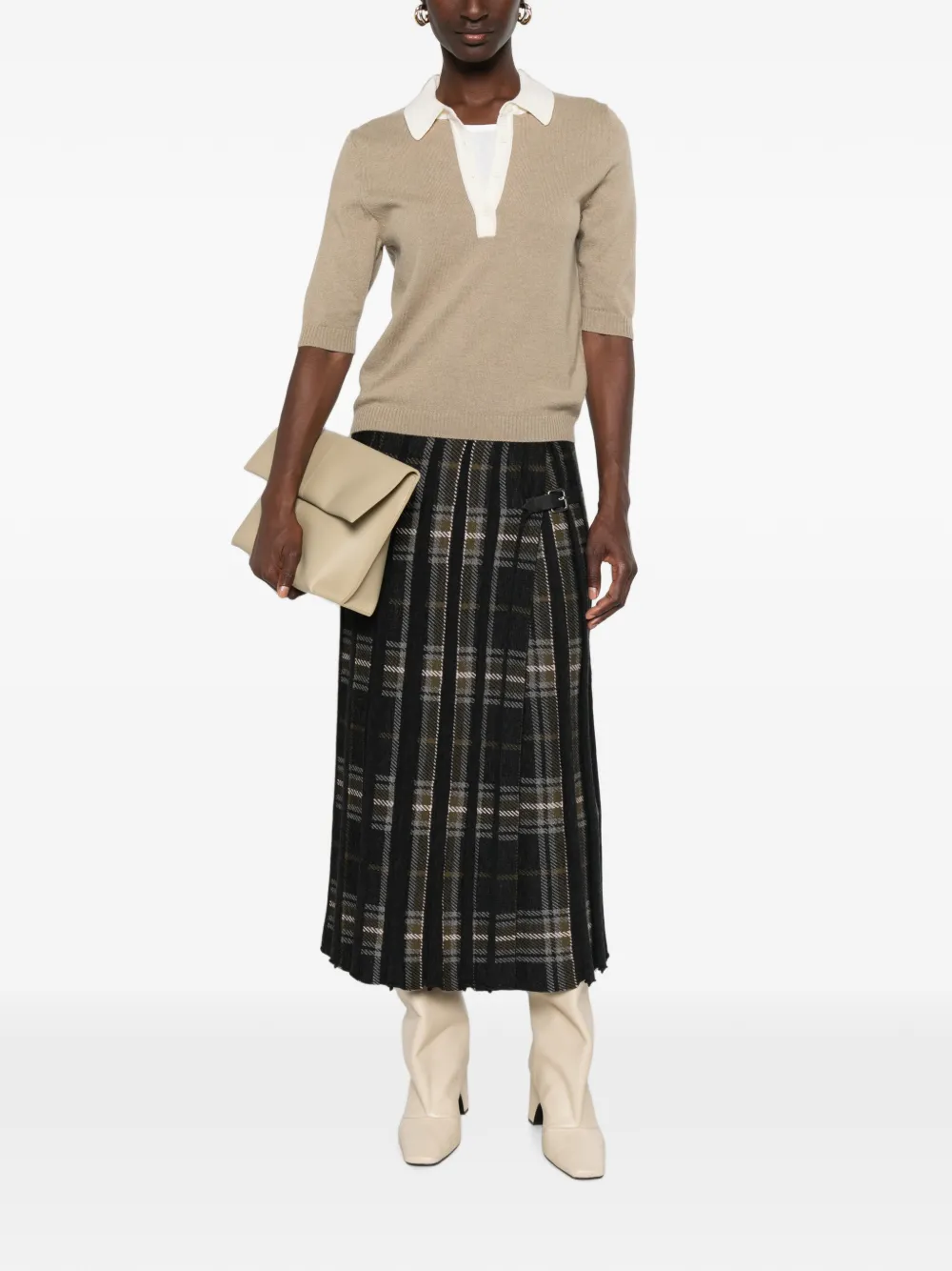 BOMPARD Midi-plooirok met tartan-patroon Grijs