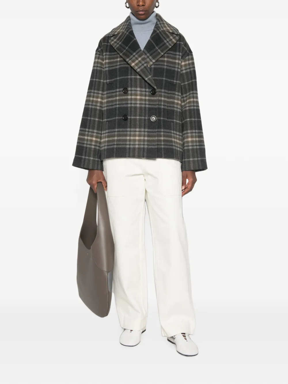 BOMPARD Jack met tartan ruit en dubbele rij knopen Grijs