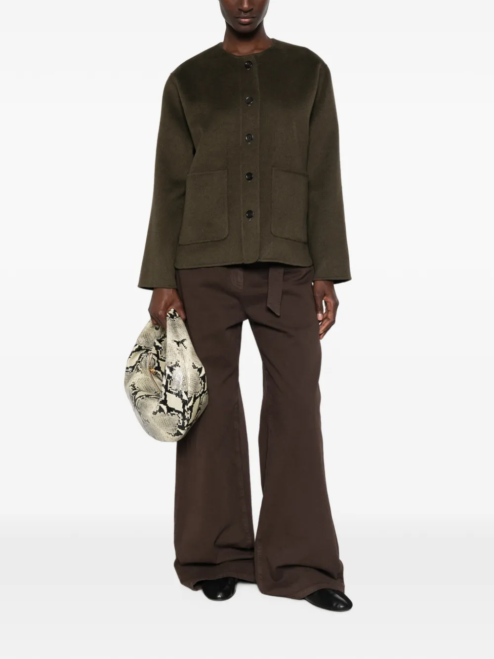 Bompard Collarless Button-front Jacket In Green