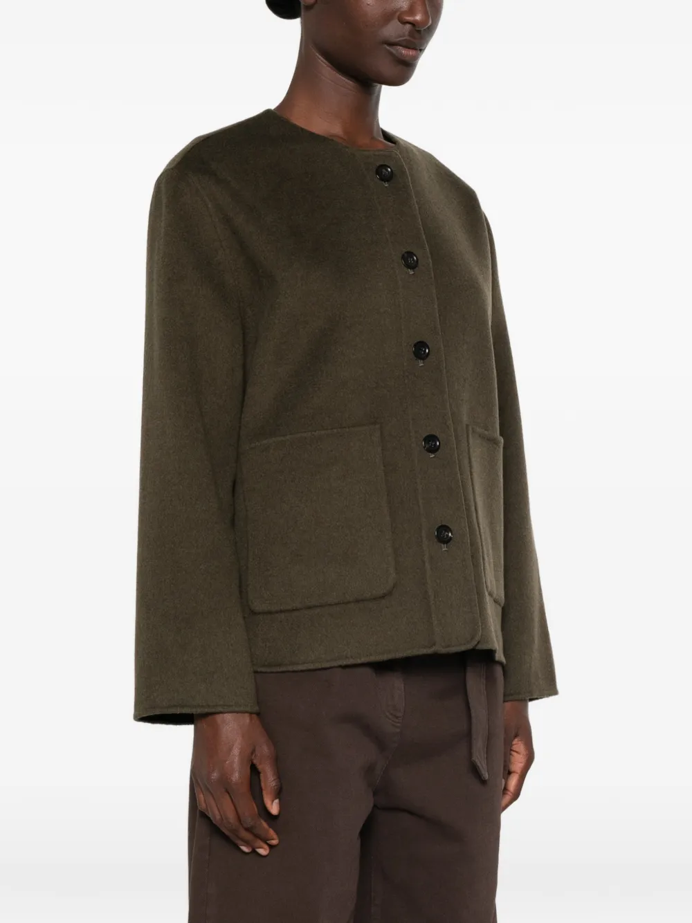 Bompard Collarless Button-front Jacket In Green