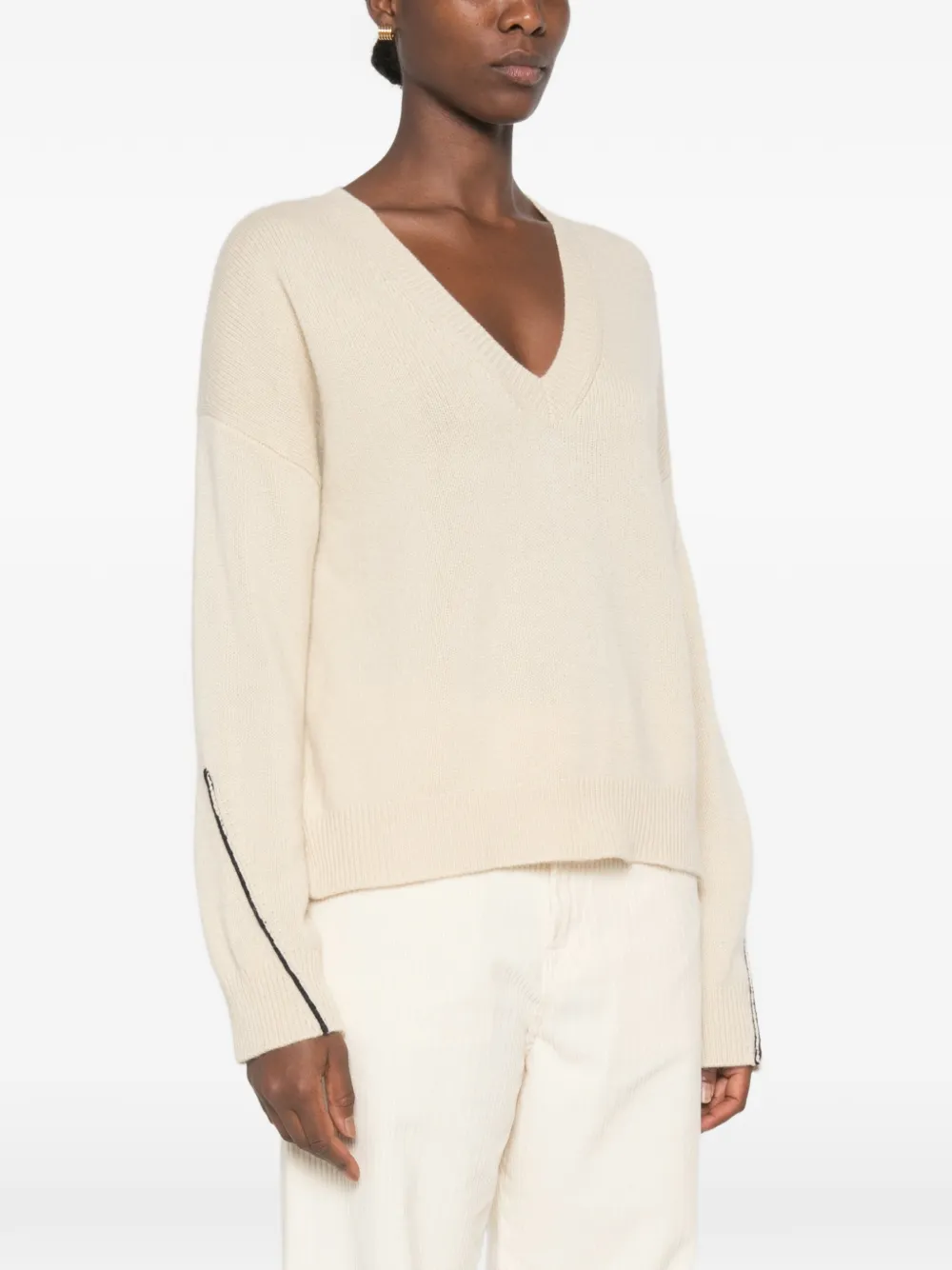 BOMPARD Trui met V-hals en lange mouwen Beige