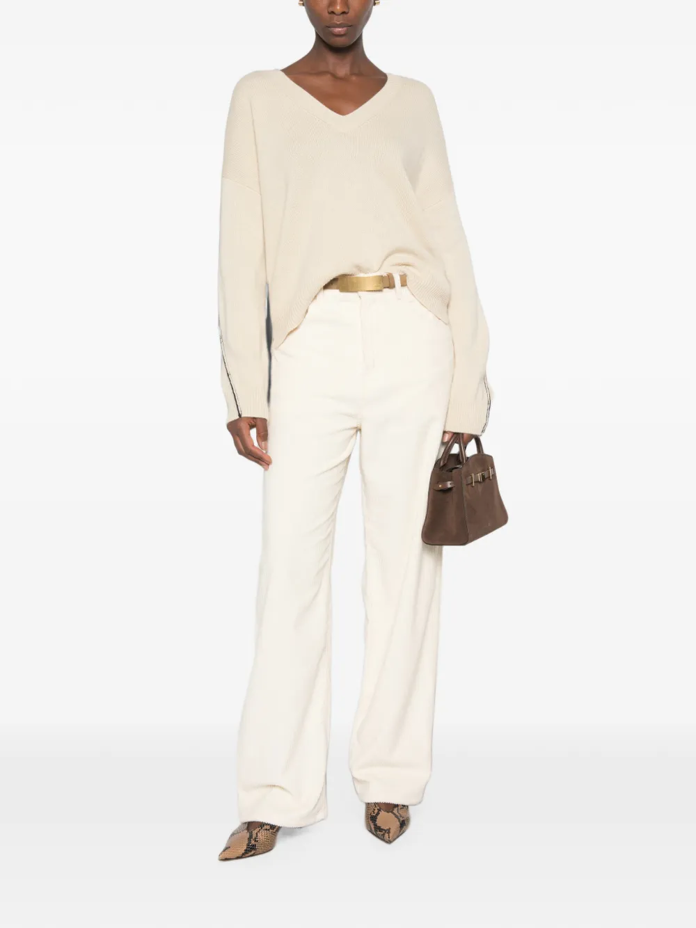 BOMPARD Trui met V-hals en lange mouwen Beige