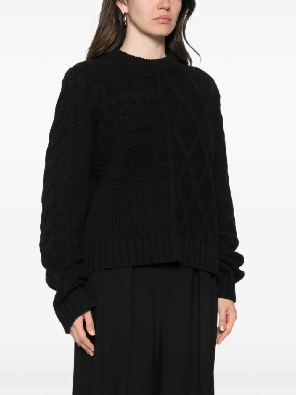 BOMPARD Kabelgebreide trui met patchwork Zwart