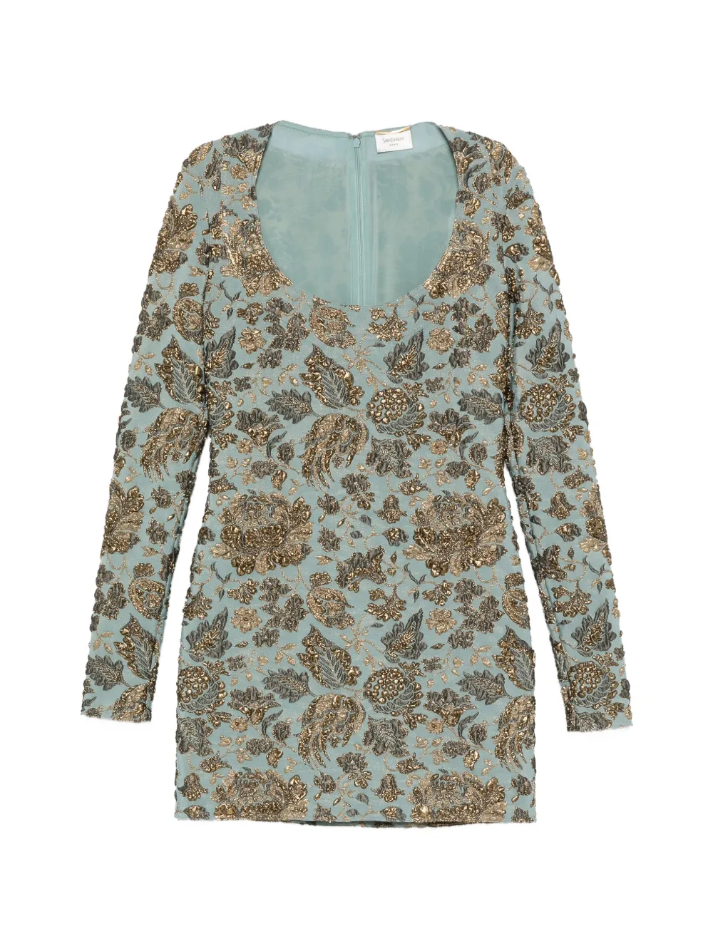 Saint Laurent floral-brocade long-sleeveS mini dress - Blu