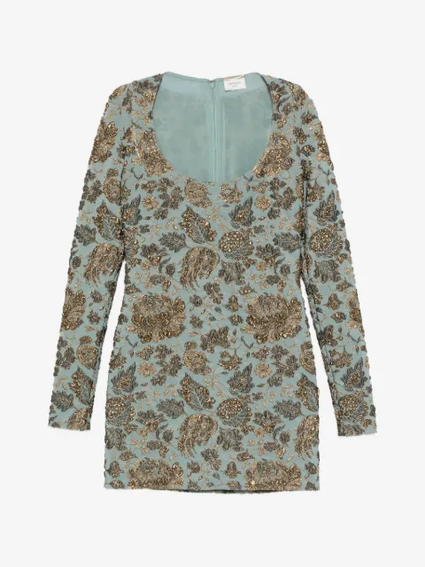 Saint Laurent floral-brocade long-sleeveS mini dress