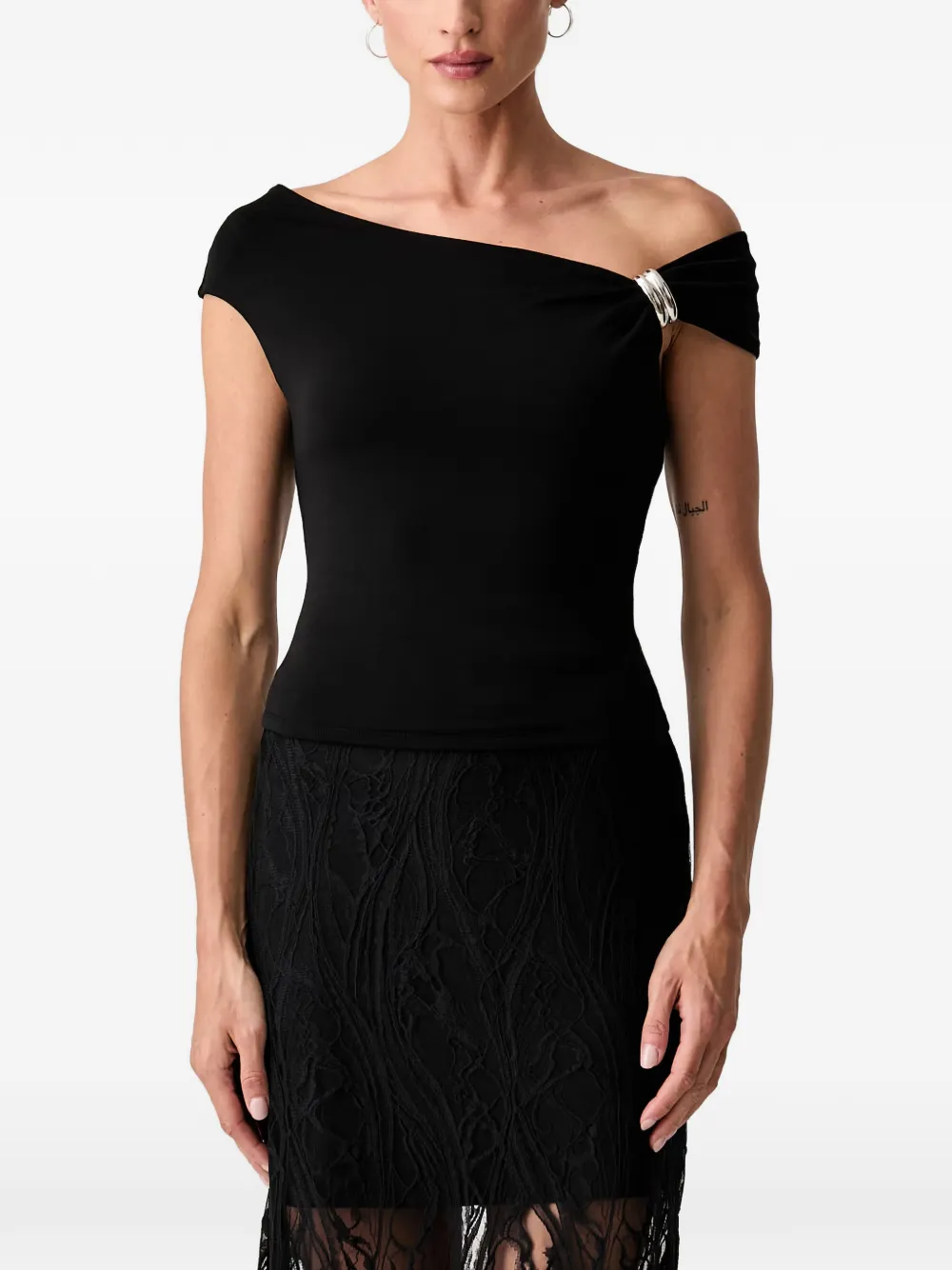 GUESS USA hardware-detail off-shoulder T-shirt - Nero