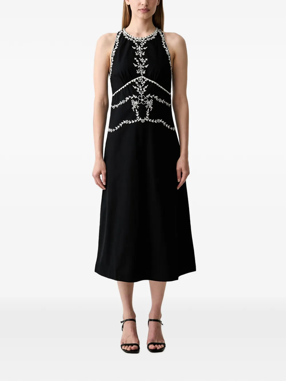 Hoss Intropia Asunción Embroidered Halterneck Midi Dress In Black