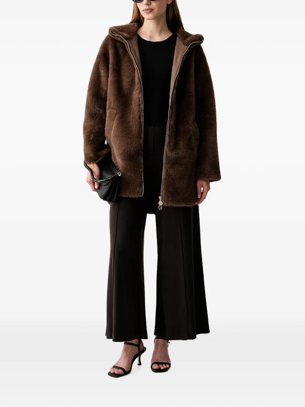 Joseph Ribkoff faux-fur hooded jacket Bruin