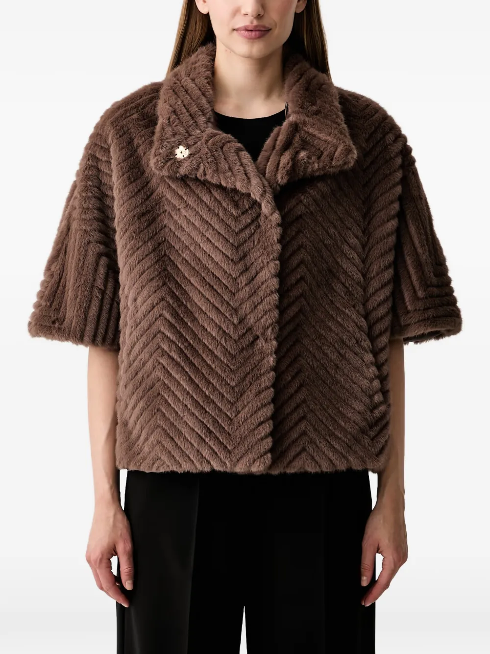 Joseph Ribkoff Chevron-pattern Faux-fur Jacket In Brown