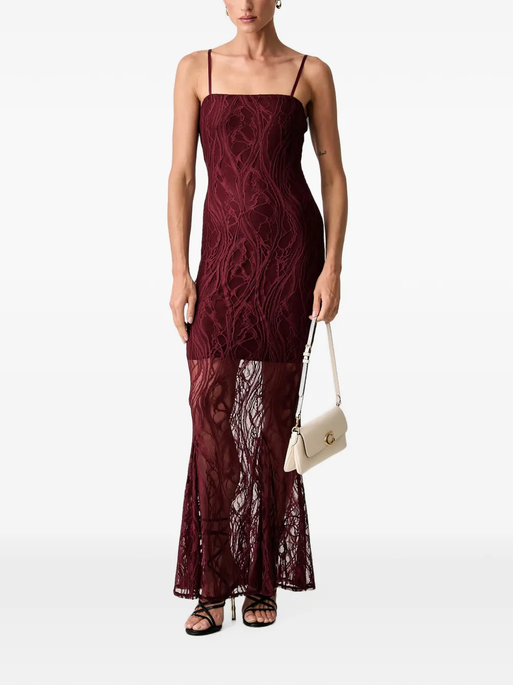 GUESS USA lace-overlay spaghetti-strap dress Rood