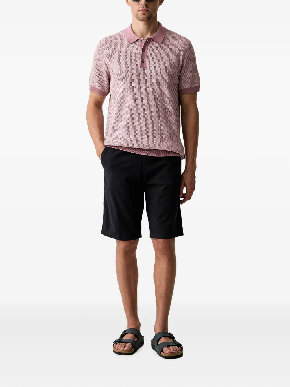 Joop Textured-knit Polo Shirt In Pink