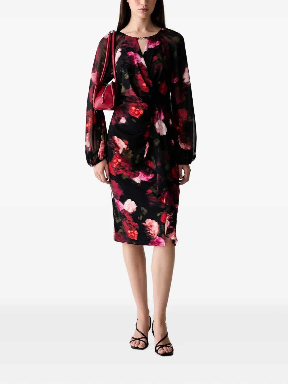 Joseph Ribkoff floral-print ruffled midi dress Zwart