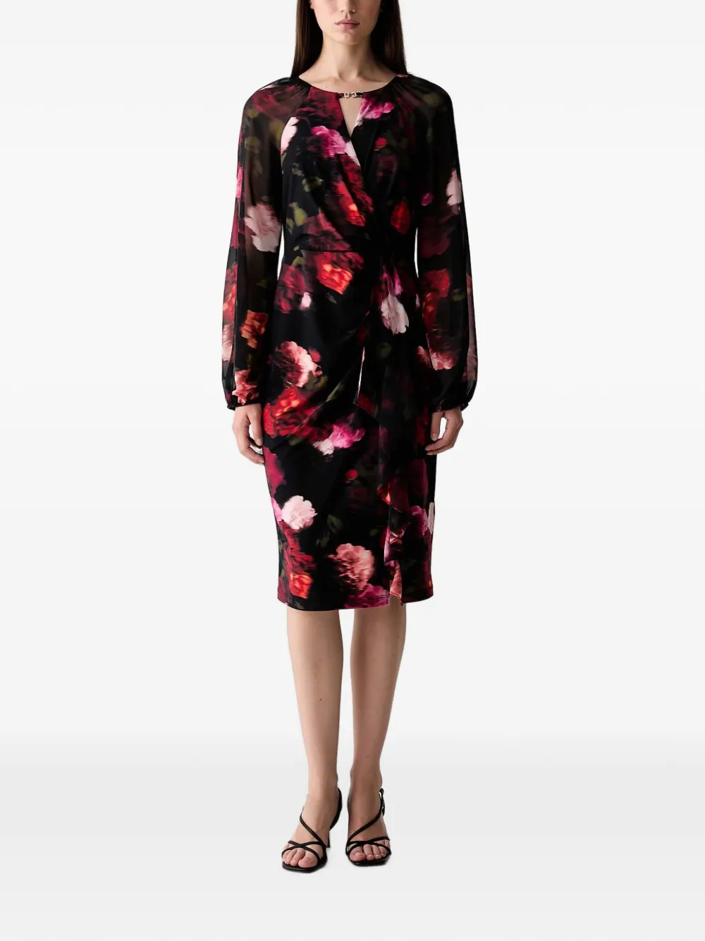 Joseph Ribkoff floral-print ruffled midi dress - Schwarz