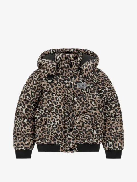 guess kids leopard-print puffer jacket
