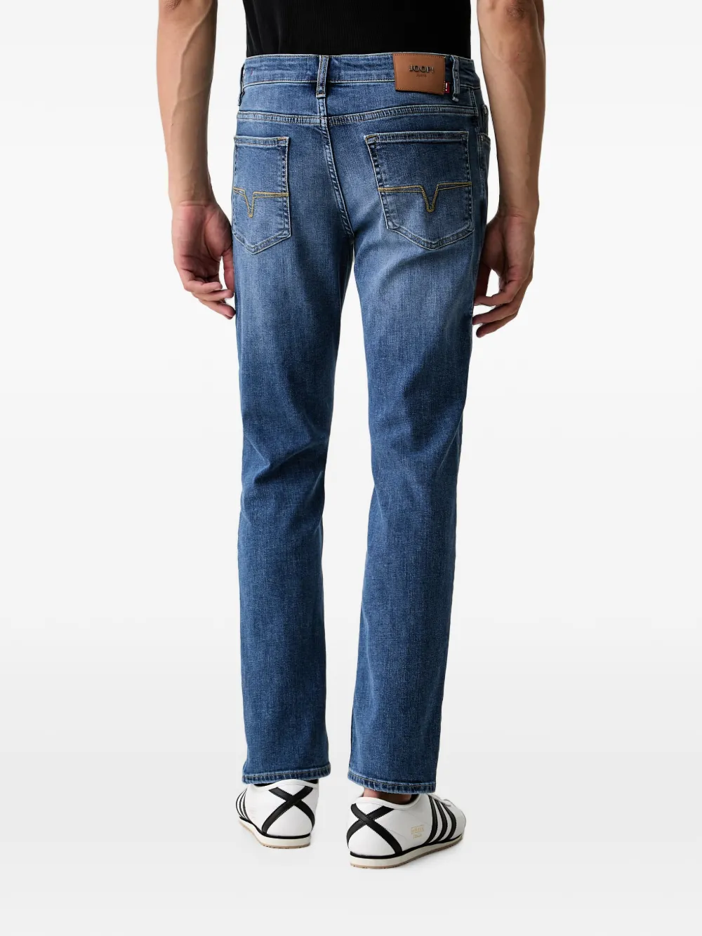 Joop! Jeans met vervaagd effect en logopatch Blauw