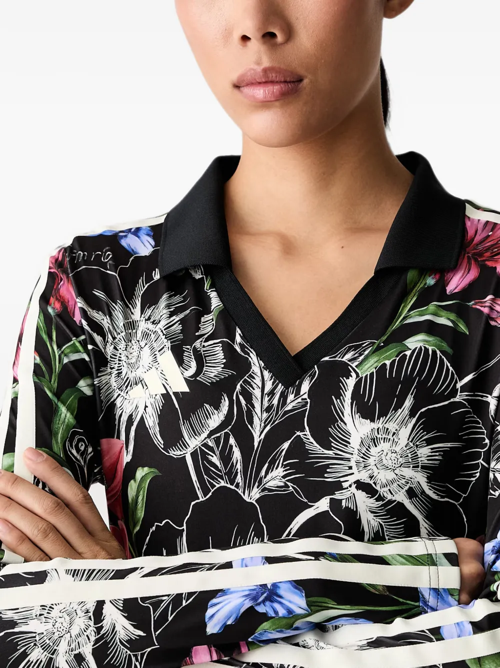 adidas floral-print side-stripe bodysuit Zwart