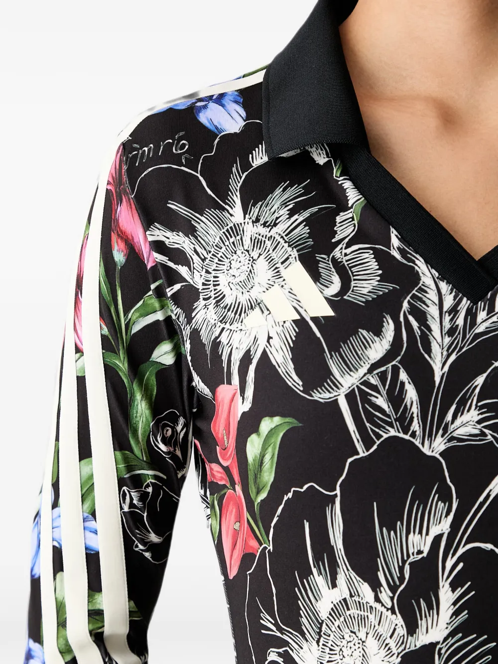 adidas floral-print side-stripe bodysuit Zwart