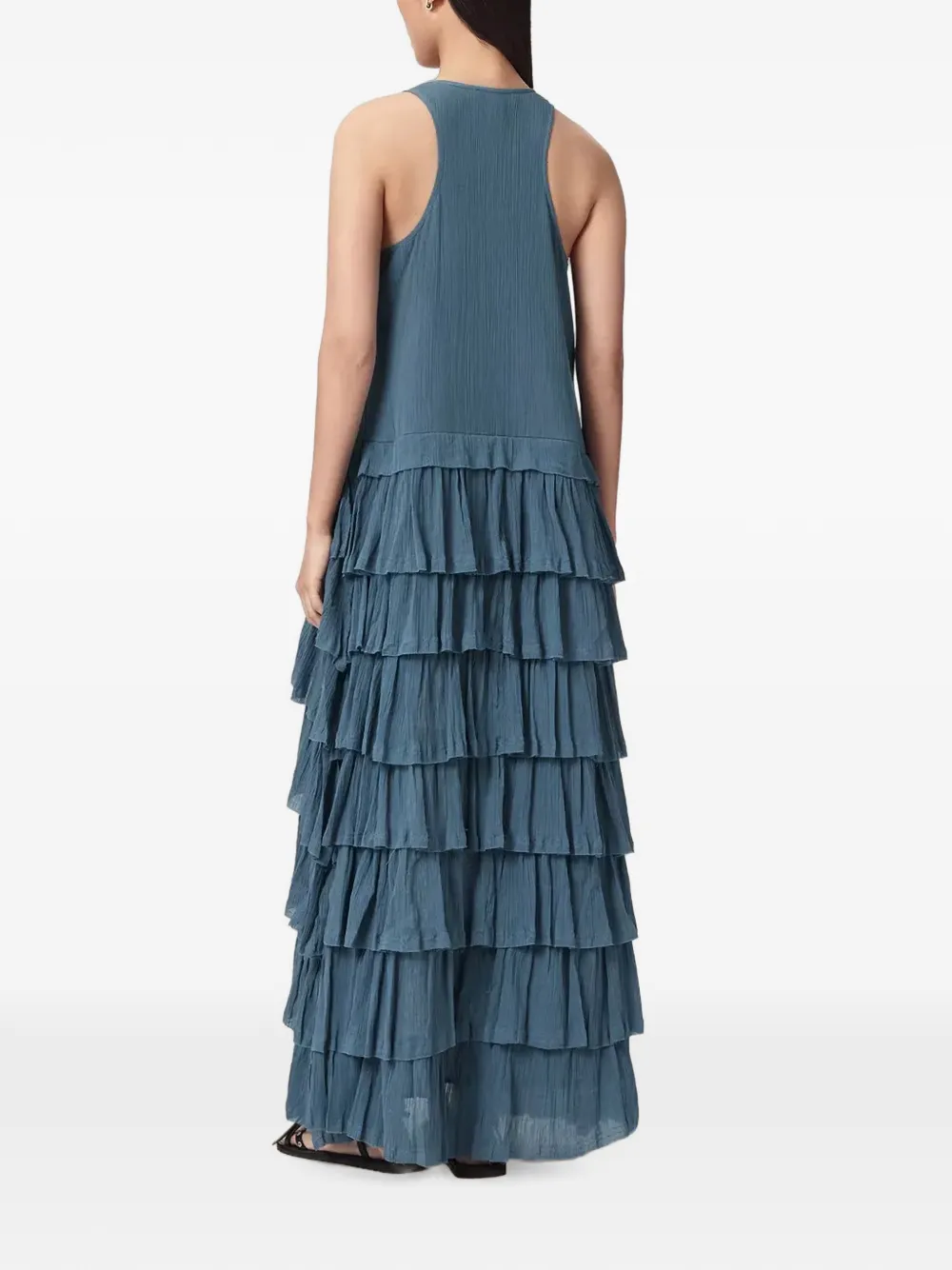 AllSaints Maxi-jurk met gelaagde rok en ruches Blauw