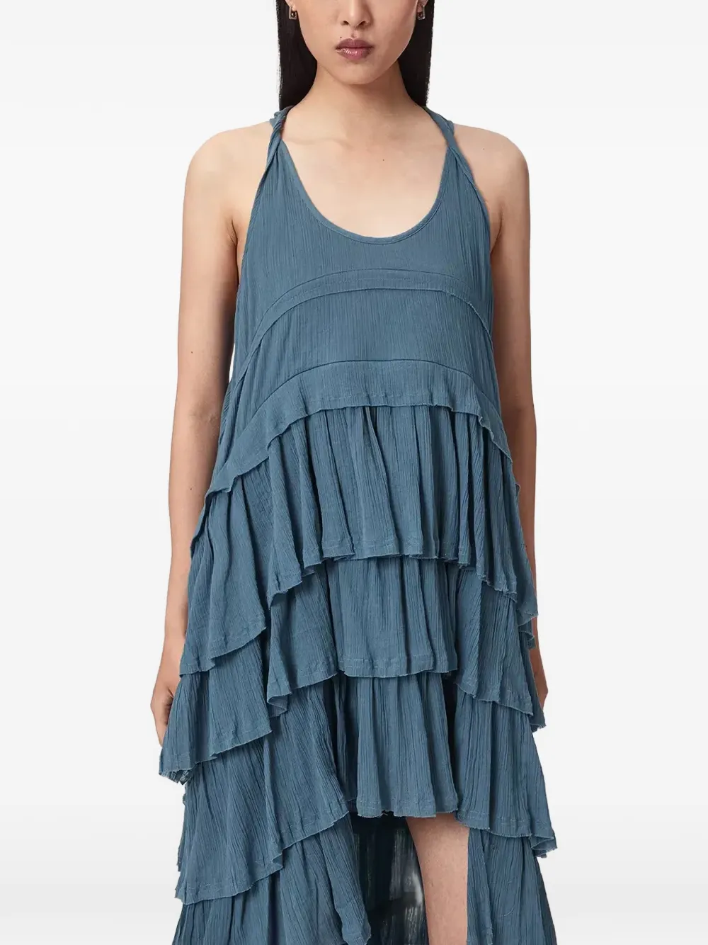 AllSaints Maxi-jurk met gelaagde rok en ruches Blauw