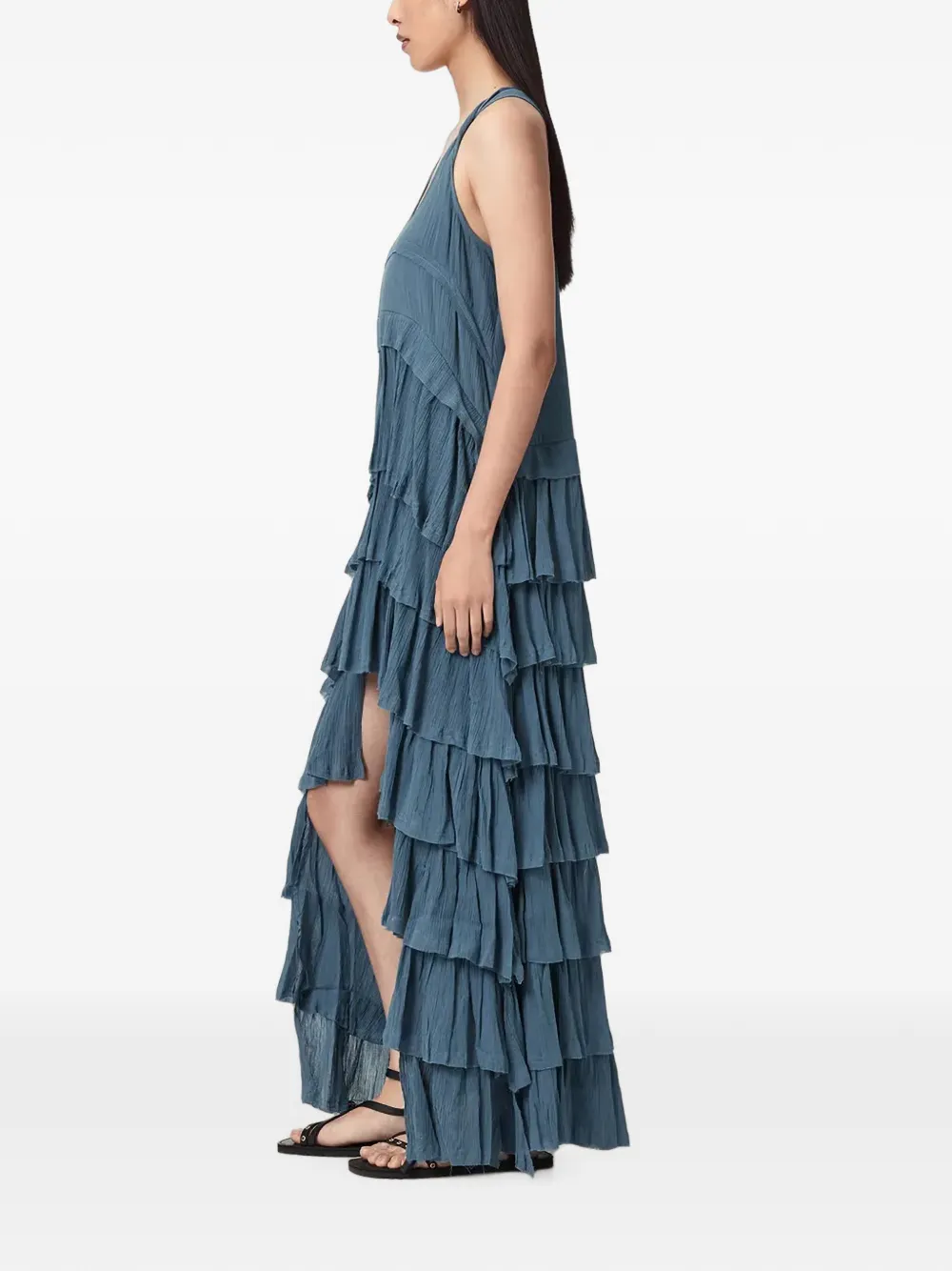 AllSaints Maxi-jurk met gelaagde rok en ruches Blauw
