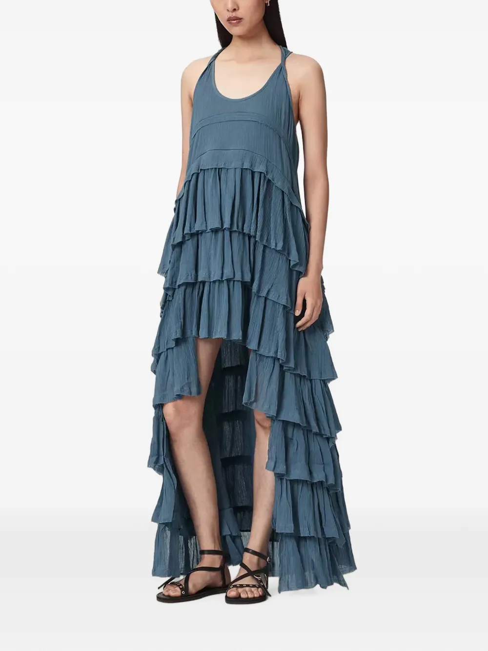 AllSaints maxi ruffled tiered-skirt dress - Blau