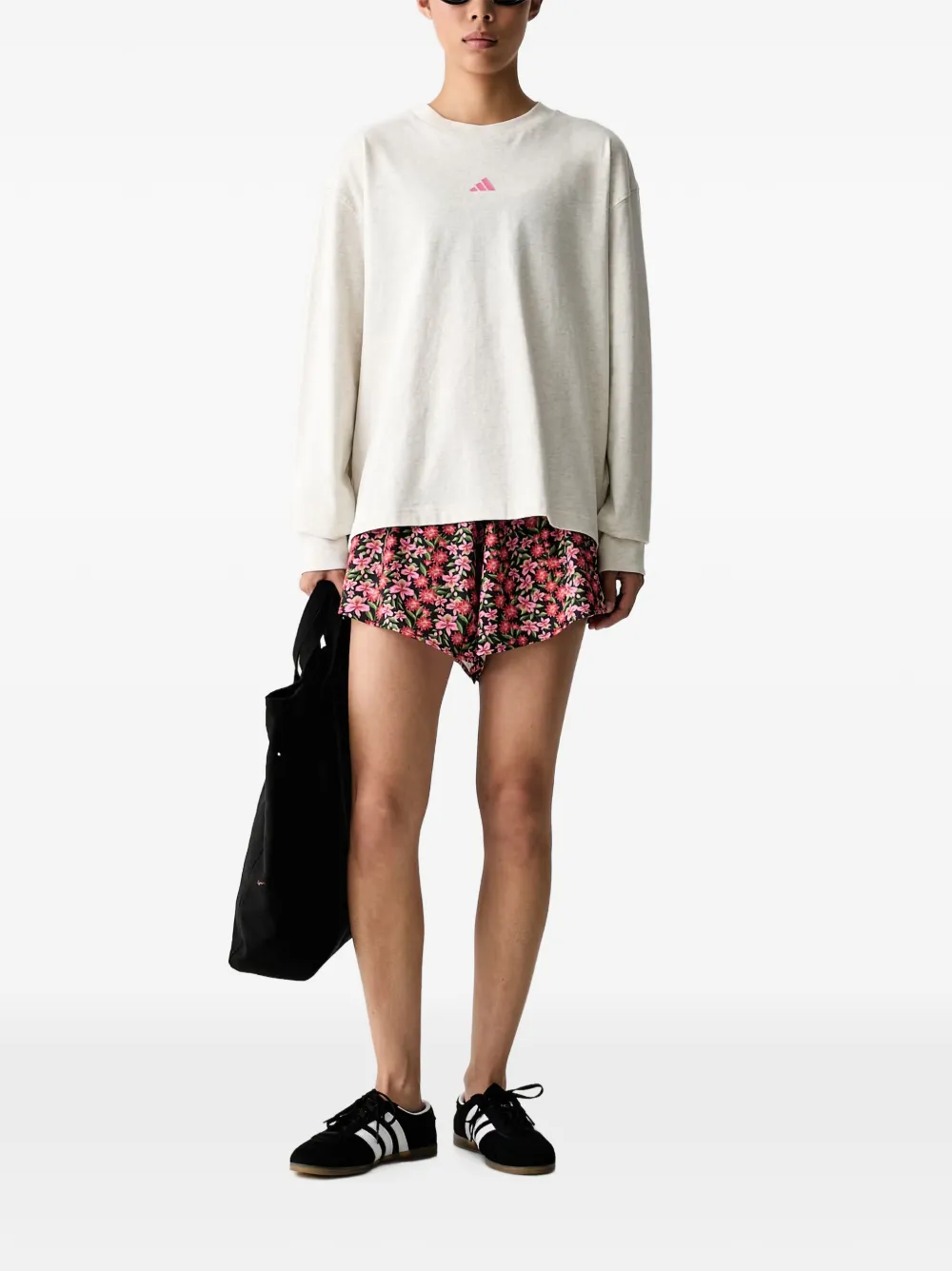 adidas floral-print 3-Stripes shorts Zwart