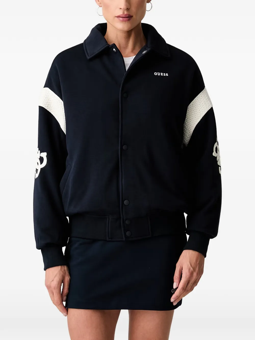 GUESS USA logo-embroidered bomber jacket - Blau
