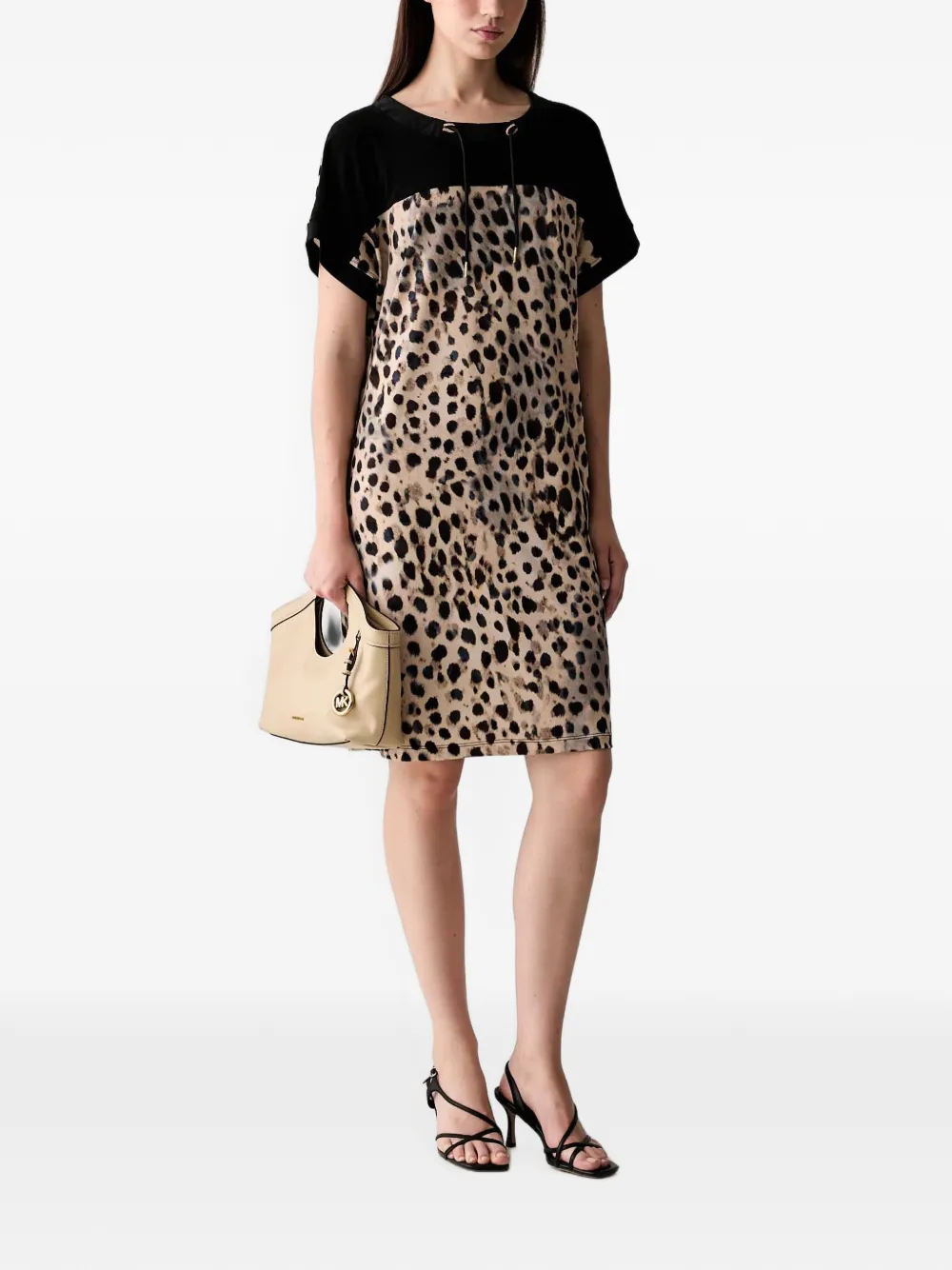 Joseph Ribkoff Mini-jurk met luipaardprint en vlakken Beige