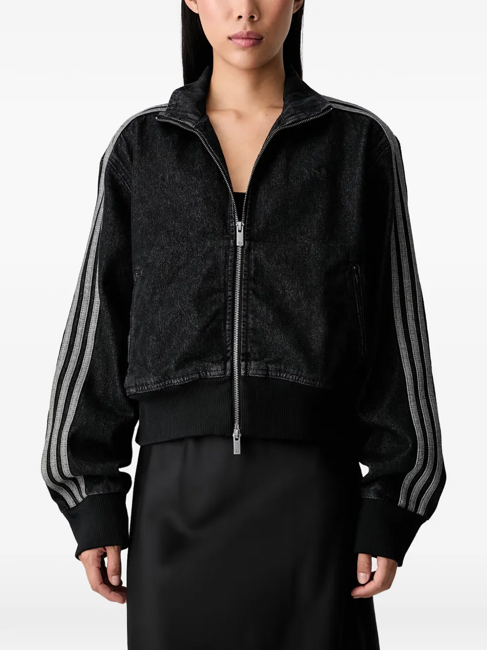 adidas side-stripe denim jacket Zwart