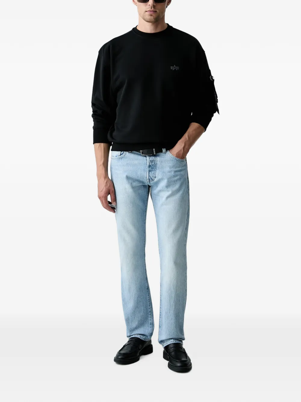 Alpha Industries Trui met geborduurd logo en ritszak Zwart