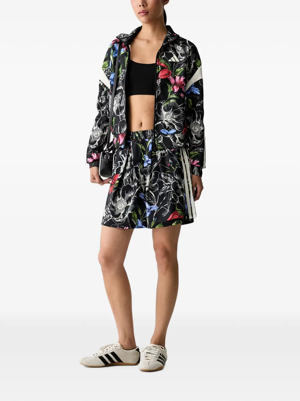 adidas x FARM Rio floral-print side-stripe shorts Zwart