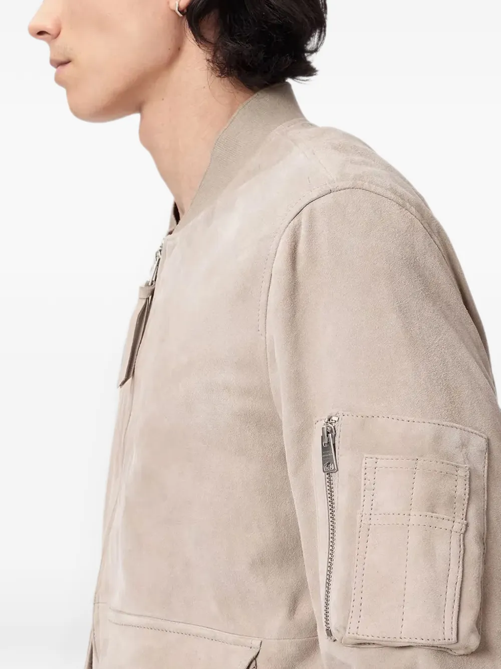 AllSaints suede-finish zip-up bomber jacket Beige