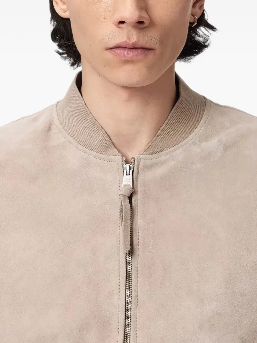 AllSaints suede-finish zip-up bomber jacket Beige