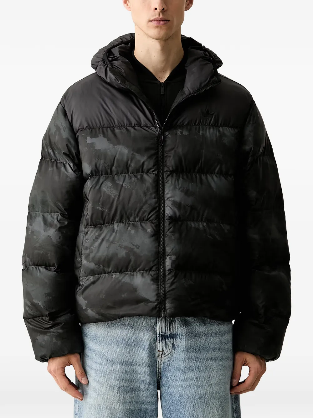 adidas Camo Regen hooded puffer jacket Zwart