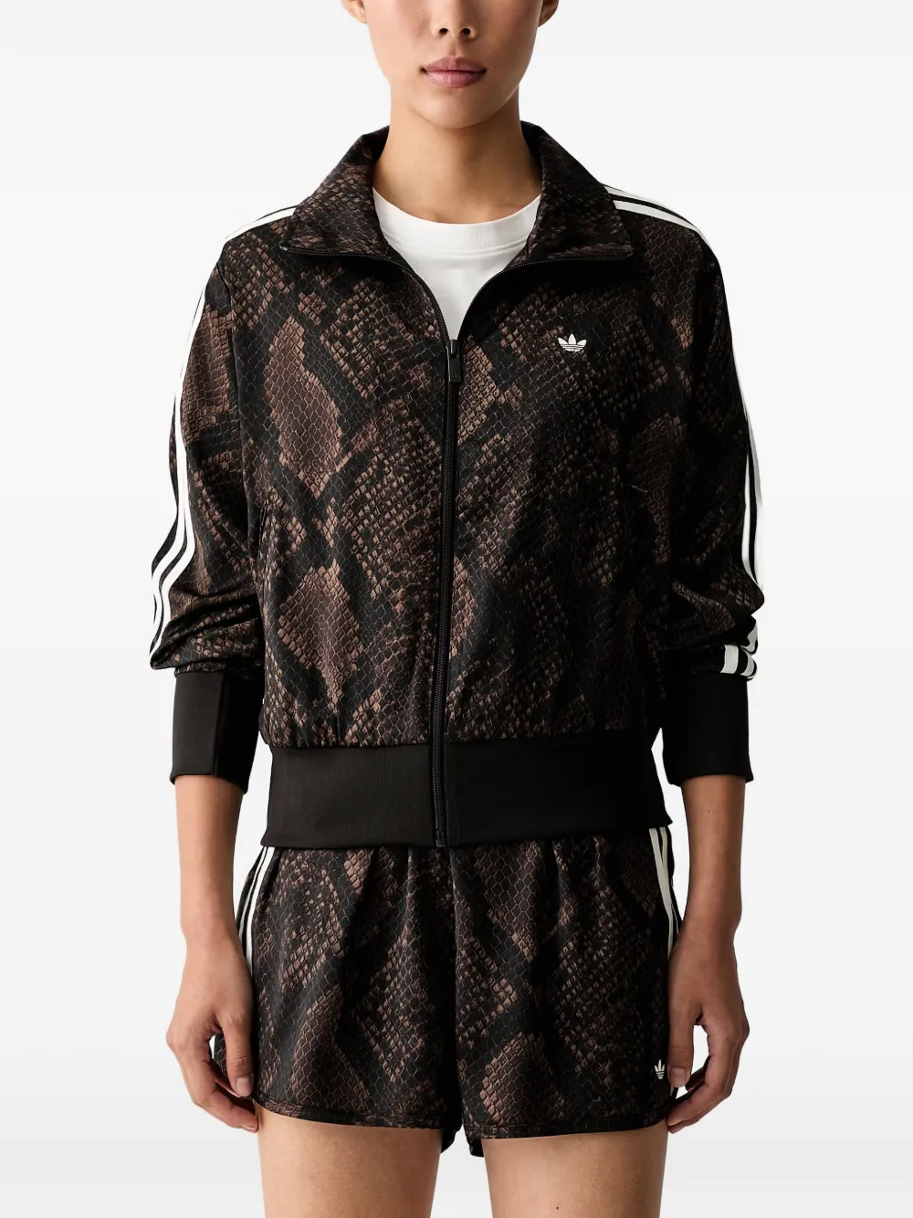 adidas snakeskin-print track jacket - Marrone