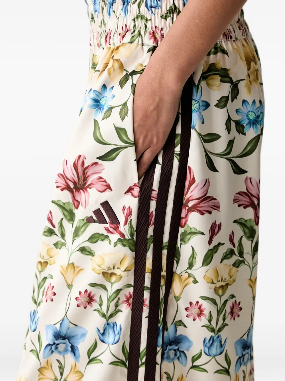 adidas floral-print side-stripe palazzo pants Beige